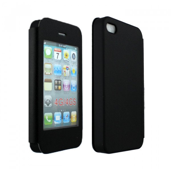 Wholesale iPhone 4S 4 Slim Touch Screen Flip Leather Case (Black)